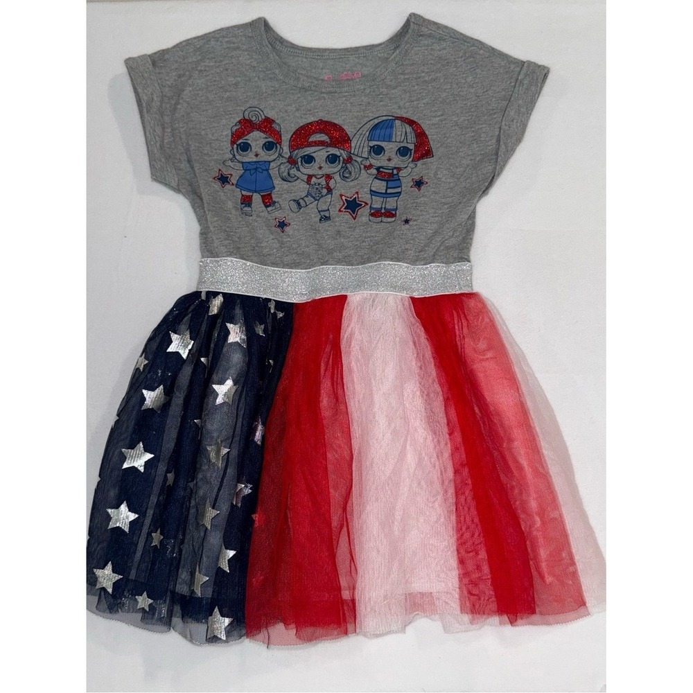 LOL Surprise Patriotic Tulle Girls XS 4-5 Red White Blue 4th of July Dress GUC
